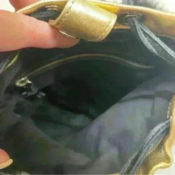 Foley & Corinna Faux Fur Black Handbag Purse Gold trim Special Occasion Fun - Picture 12 of 15